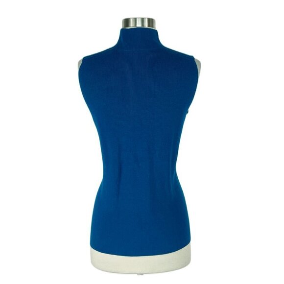 T Tahari Yolana Sleeveless Mock Neck Lace Trim Nautilus Blue Sweater NEW NWT M - Picture 3 of 4
